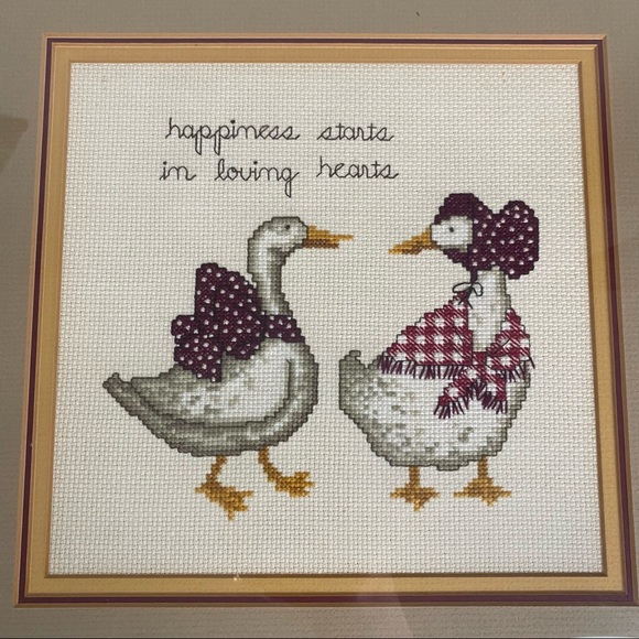 Vintage 1987 Goose Friendship Cross Stitch in Wood Frame - Picture 2 of 3